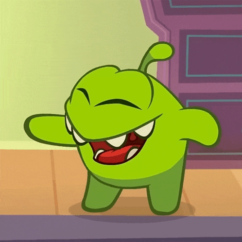 a green cartoon character with a red tongue and sharp teeth