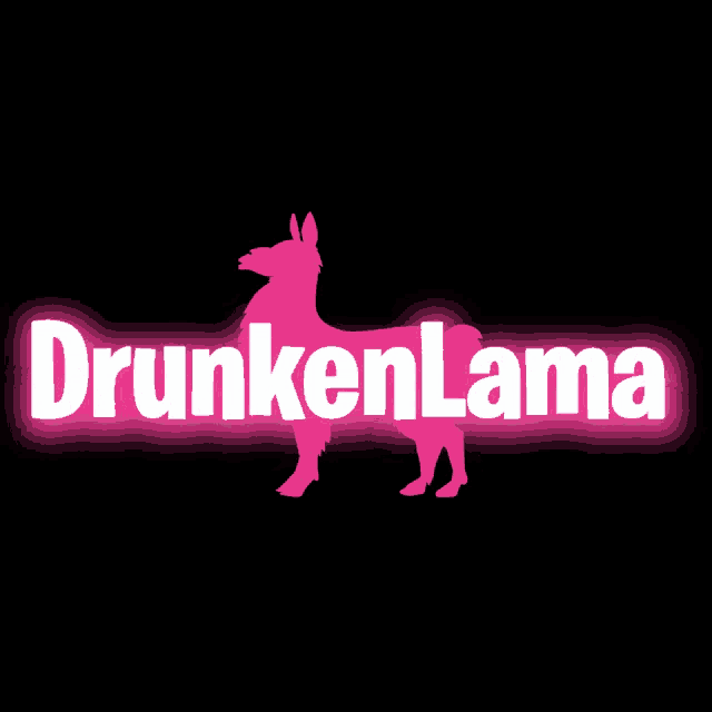a pink silhouette of a llama stands in front of a neon sign that says " drunkenlama "