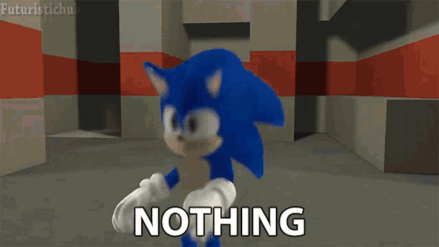 a cartoon of sonic the hedgehog says nothing in a room