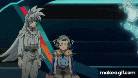 a couple of anime characters standing next to each other with make a gif.com in the corner .