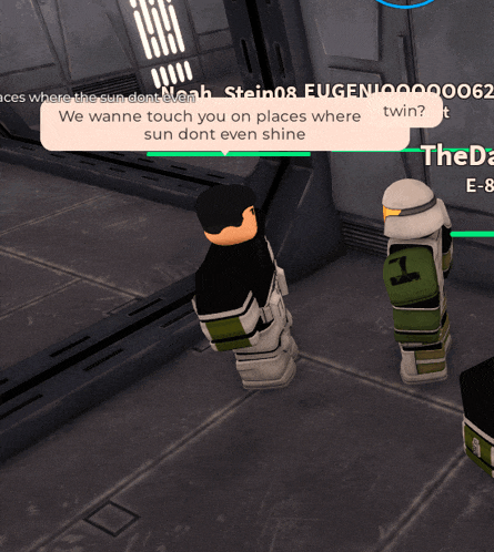 a screenshot of a video game with a message that says we wanna touch you on places where sun dont even shine