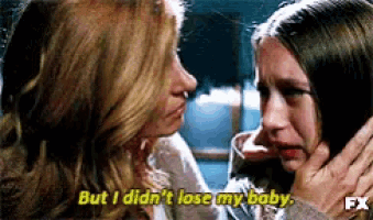 two women are hugging each other and one of them says but i did n't lose my baby .