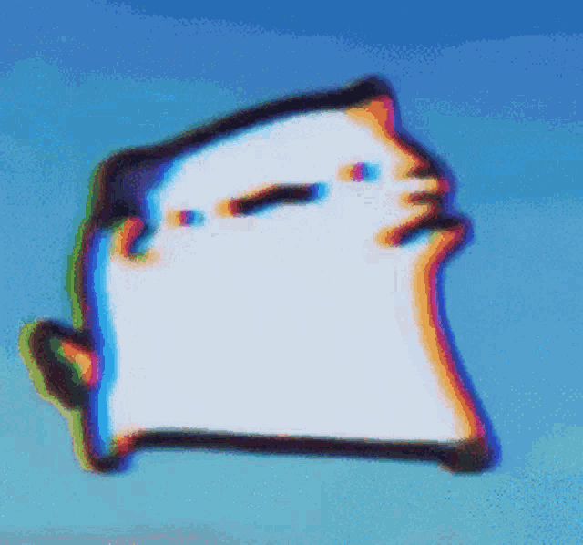 a cartoon drawing of a cat with a blue sky behind it