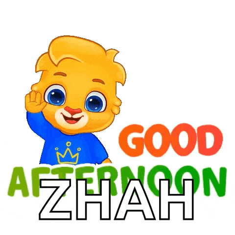 a cartoon character with the words good afternoon zhah