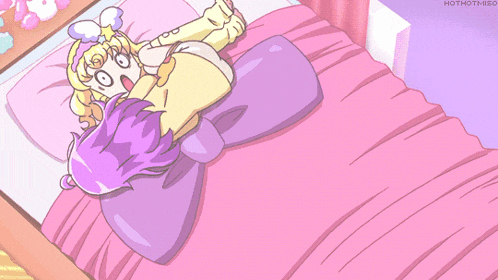 a cartoon drawing of a girl laying on a bed with the word hothotmiso on the bottom
