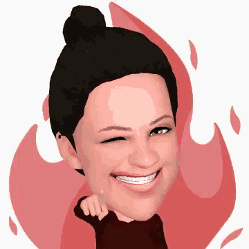 a cartoon of a woman with braces on her teeth and a bun on her head .