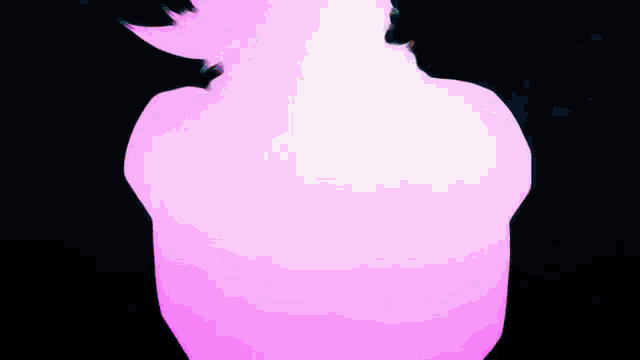 a pink silhouette of a person standing in a dark room behind a curtain