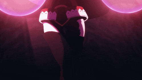 a woman 's legs are shown in a dark room with a purple light behind her