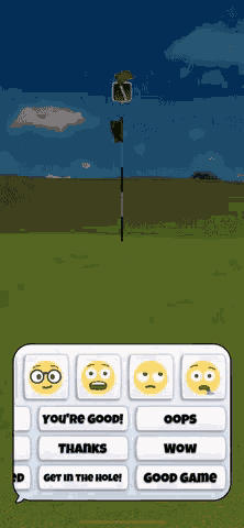 a screenshot of a golf game that says you 're good oops thanks wow and get in the hole