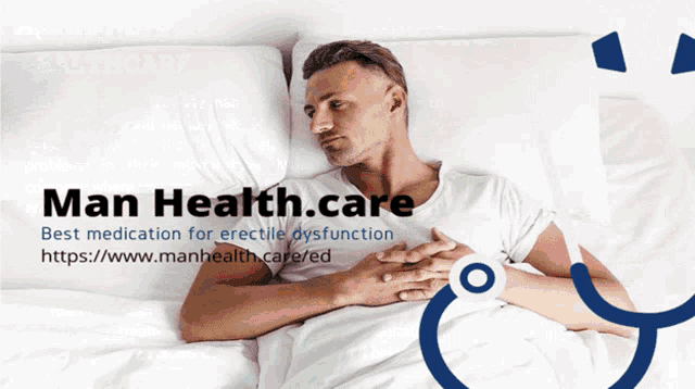 a man laying on a bed with a stethoscope and the words man health care on the bottom