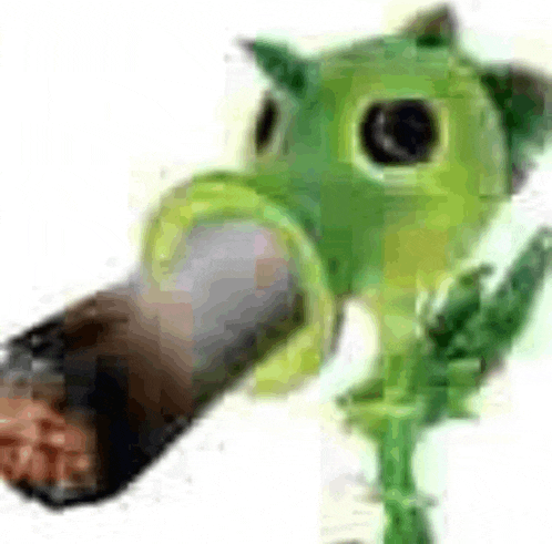 a green frog with a gas mask on is holding a cigarette .