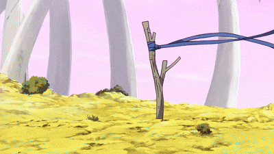 a blue ribbon is tied to a wooden post