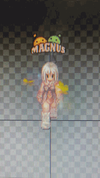 a video game screen shows a character with the name magnus on it
