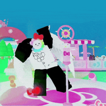 a cartoon character is standing in front of a sign that says ' a ' on it