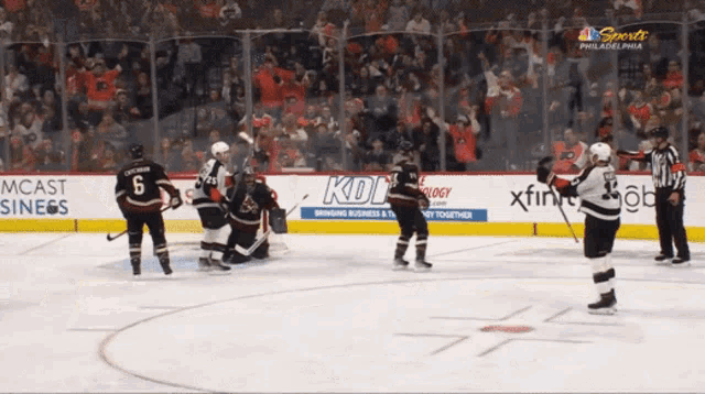 a hockey game is being played in philadelphia