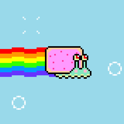 a pixel art of a toaster with a rainbow coming out of it 's mouth