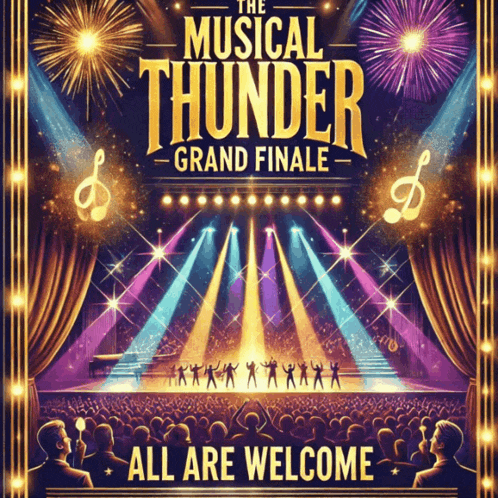 a poster for the musical thunder grand finale shows people on stage
