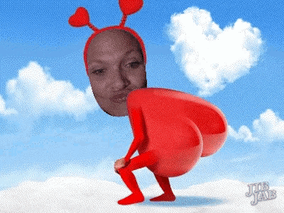 a cartoon of a woman wearing a heart shaped headband and red pants
