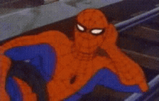 a cartoon of spider man laying on the tracks