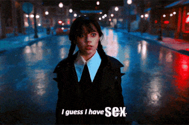a girl with pigtails says i guess i have sex while standing on a wet street