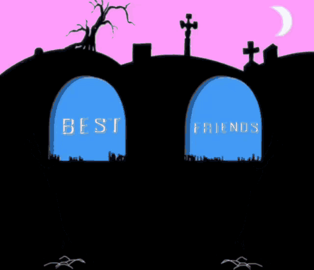 a cartoon of two skeletons giving each other a high five in a cemetery