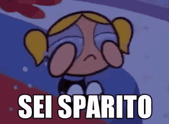 a cartoon girl is crying and the words sei sparito are above her