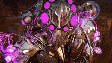a computer generated image of a purple and silver monster with purple eyes