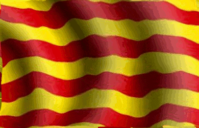 a red and yellow striped flag is flying in the wind .
