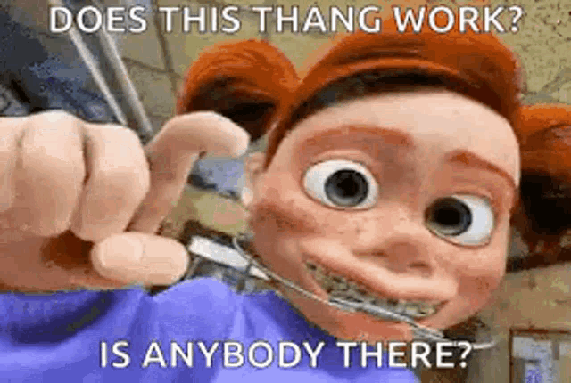 a cartoon character with braces on his teeth is holding scissors in front of his face .