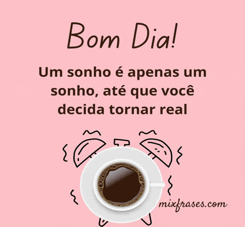 a cup of coffee on a pink background with the words bom dia on it