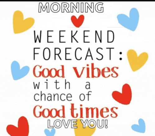 a poster that says morning weekend forecast : good vibes with a chance of good times love you