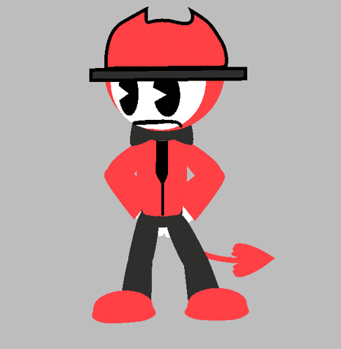 a cartoon character is wearing a red jacket and black pants