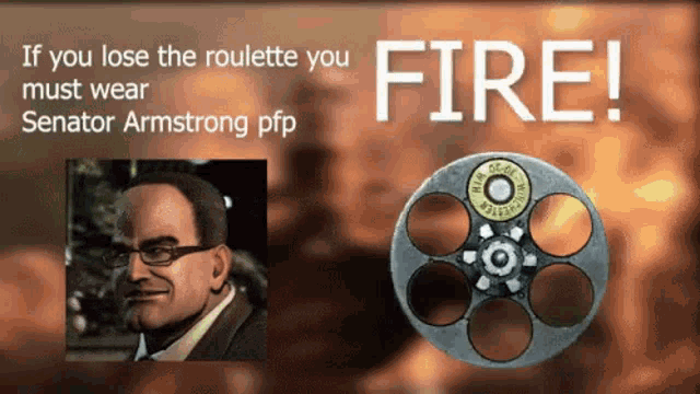 a picture of a man with glasses and a revolver with the words fire below it