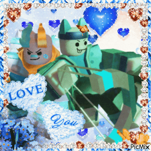 a picture of a couple of cartoon characters with a heart that says love on it