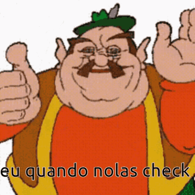 a cartoon character giving a thumbs up with the words eu quando nolas check