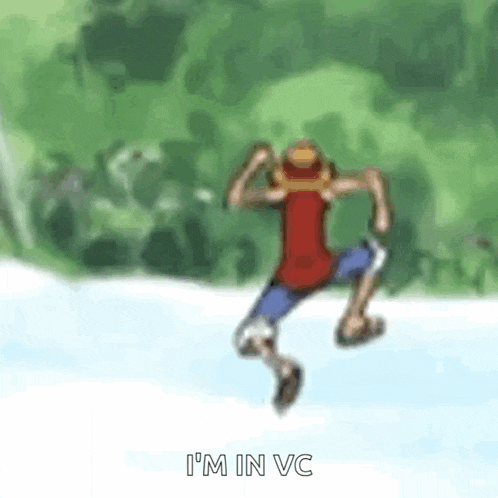 a person is jumping in the air with the words `` i 'm in vc '' written below them .