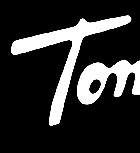 the word tom is written in white letters on a black background .