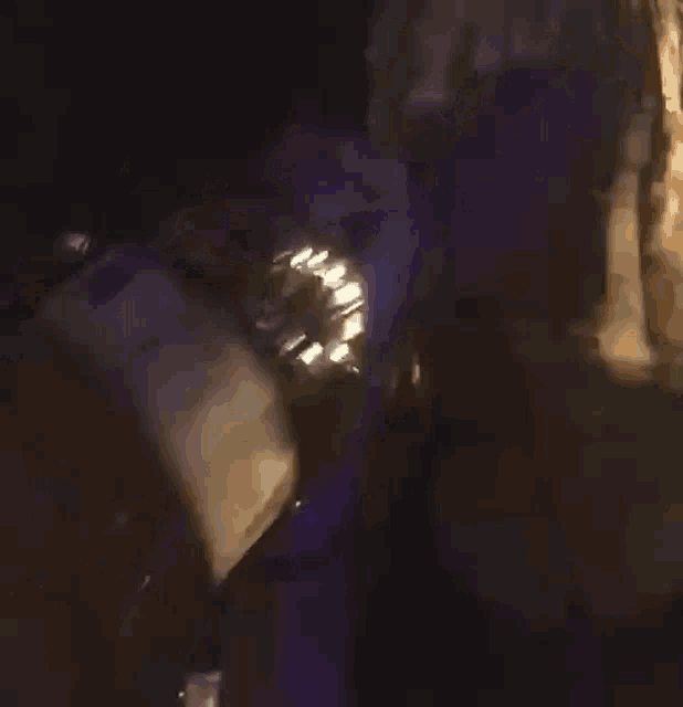 a person is holding a bottle of wine in a dark room .