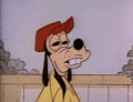 goofy is wearing a red hat and a yellow jacket .