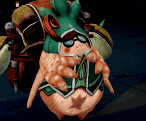 a cartoon character wearing glasses and a green hood