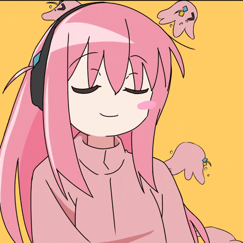a drawing of a girl with pink hair and headphones on