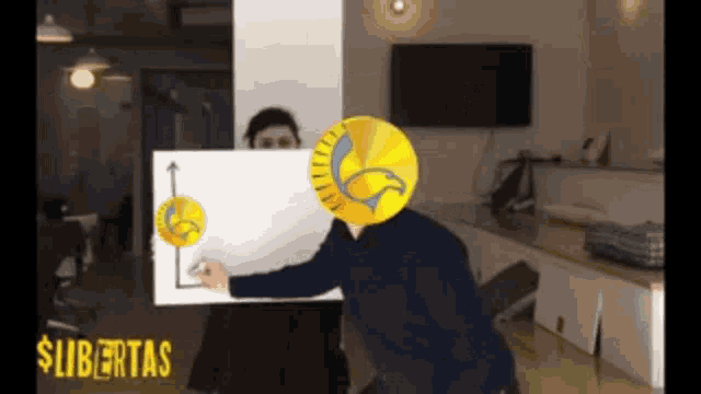 a man holding a sign that says $ libertas