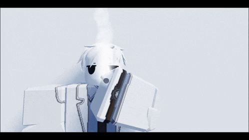 a white cartoon character is holding a book and wearing a mask