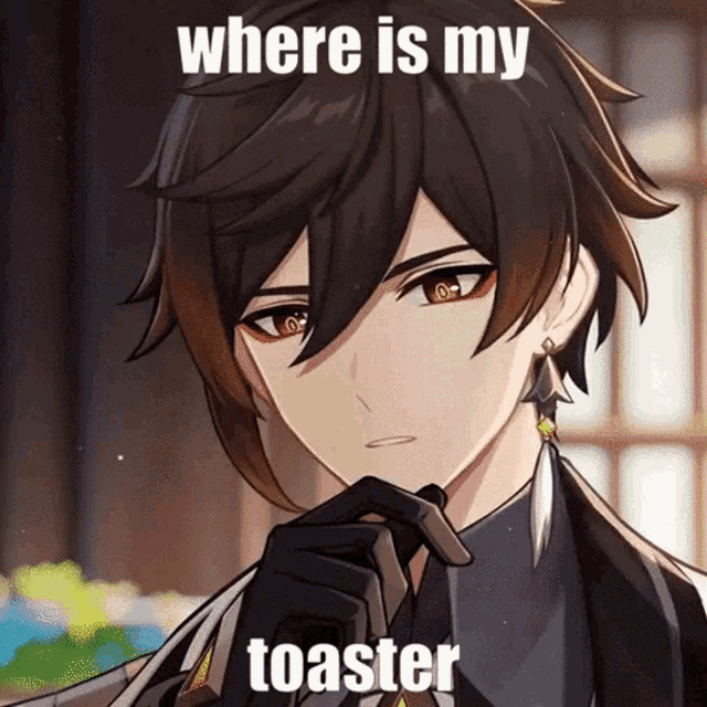 a picture of a boy with the words where is my toaster on it