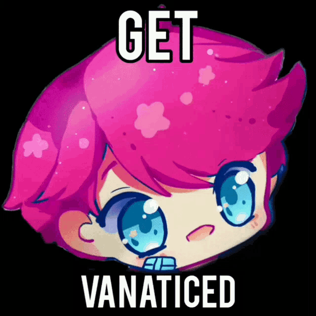 a picture of a girl with pink hair and blue eyes and the words get vanatized