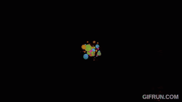 a gif from gifrun.com shows people dancing in front of colorful balloons