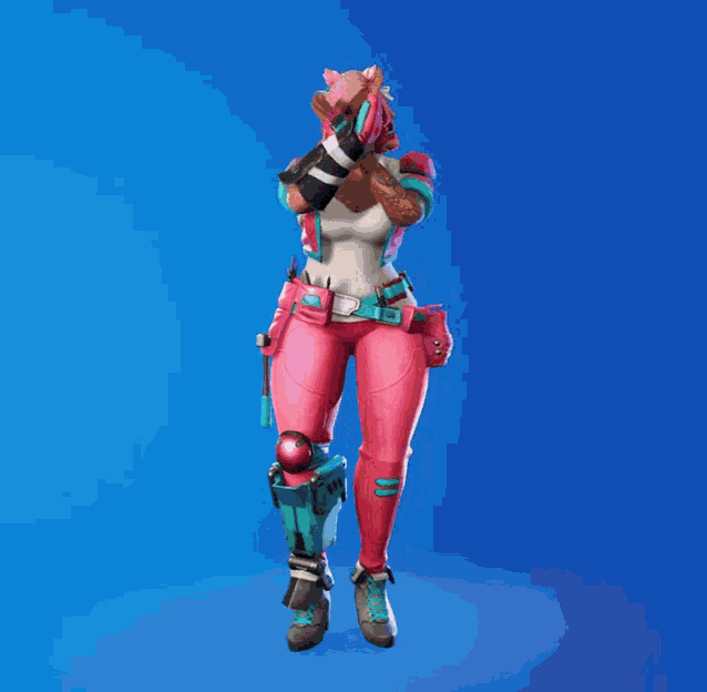 a woman with pink hair and pink pants is dancing in a video game