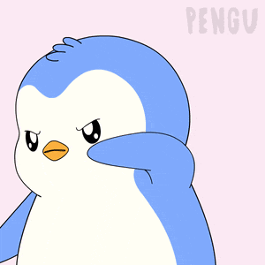 a blue and white penguin with the word pengu on the bottom left