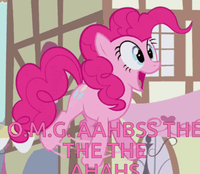 a pink pony with the words " omg aahbss the the aahs " on the bottom