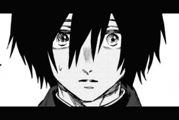 a black and white drawing of a boy with a tear coming out of his eyes .